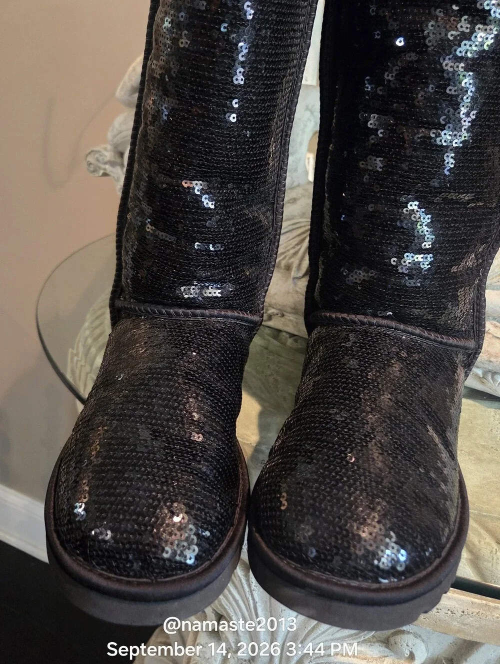 Ugg Over The Knee Bailey Button Sparkles Boot Sequins Shearling Sherpa Fur #814